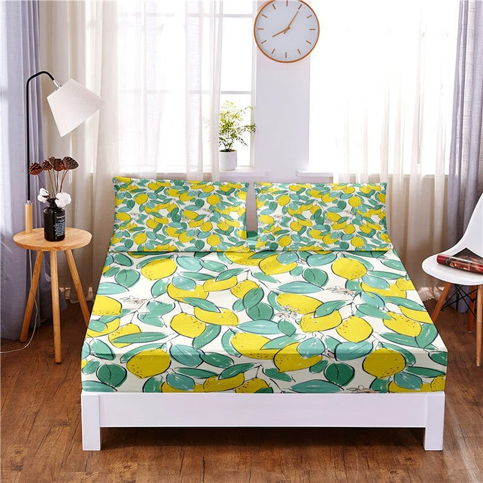 3 Pcs Cartoon Fruit Digital Printed Polyester Fitted Sheet Set