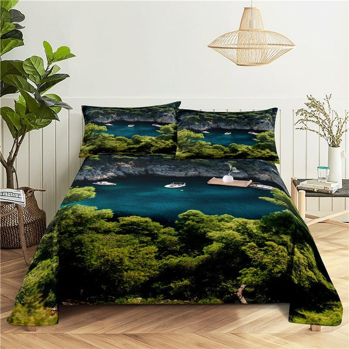 Mountains And Rivers Bed Flat Bedding Set