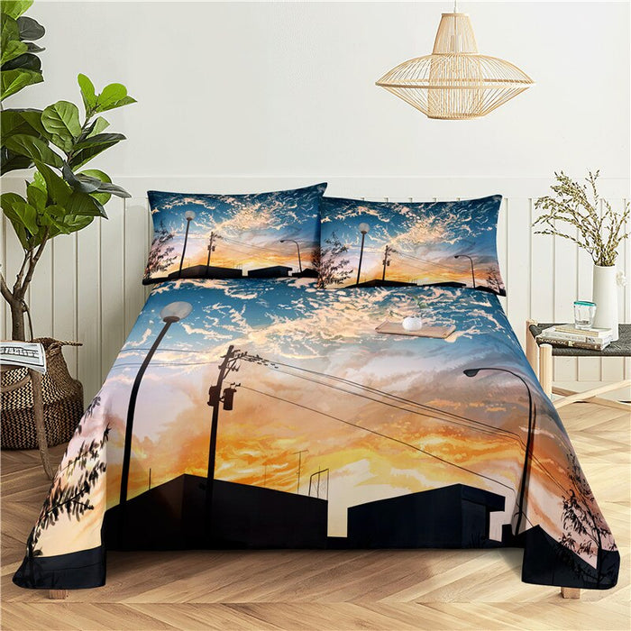 Scenery Print Flat Bedding Set