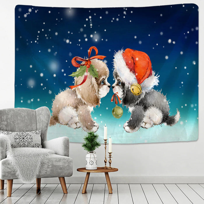Christmas Puppies Tapestry Wall Hanging Tapis Cloth