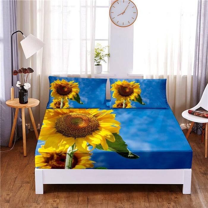 3 Pcs Sunflower Digital Printed Polyester Bedding Sheet Set