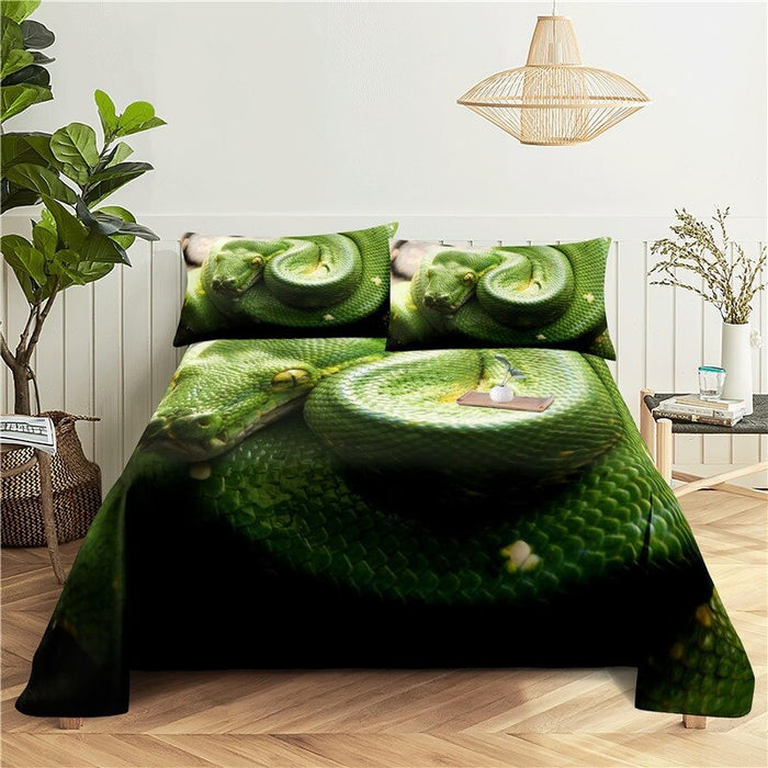 Green Snake Printed Bedding Set