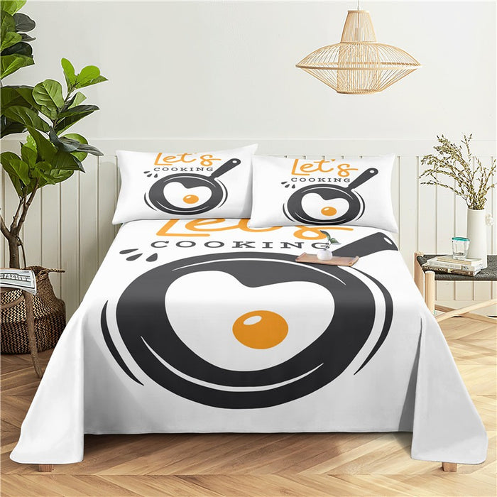 Simple Cartoon Design Print Bed Flat Bedding Set