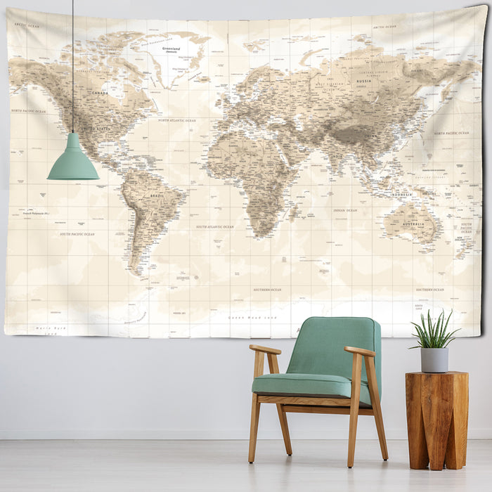 Yellow Retro Map Tapestry Wall Hanging Tapis Cloth