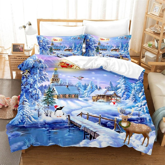 Christmas Snow Themed Duvet Cover And Pillowcase Bedding Set