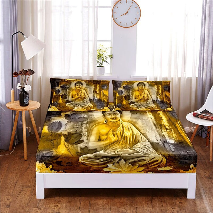 Buddha Statue Digital Printed 3pc Polyester Bedding Set