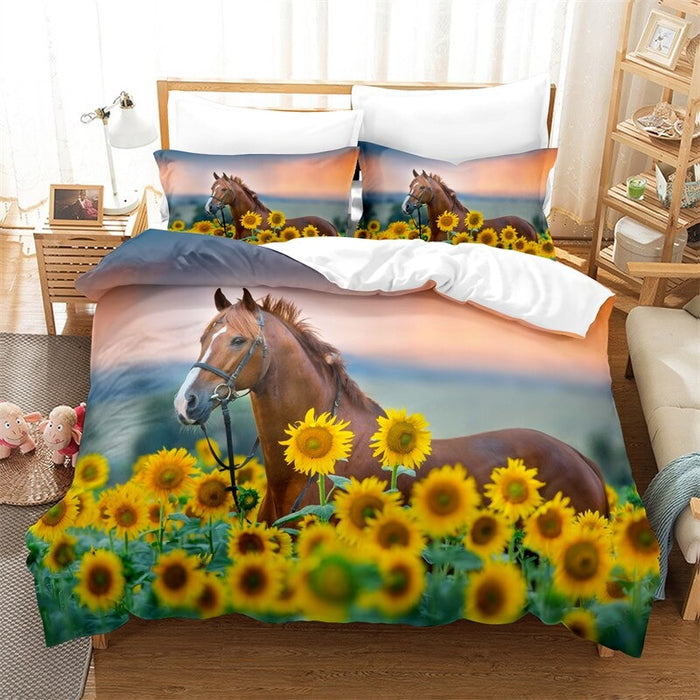 Horse Pattern Duvet Cover & Pillowcase Complete Set