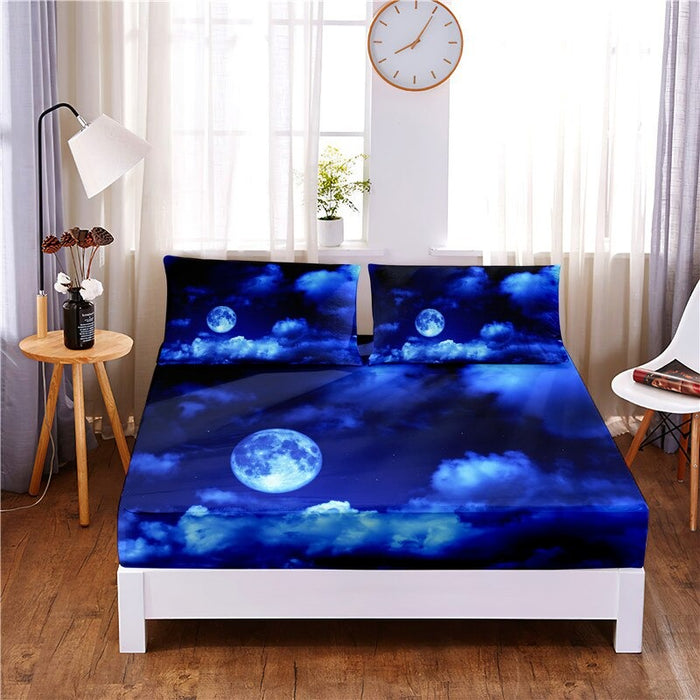 Moonlit Night Digital Printed Fitted Sheet Mattress Cover