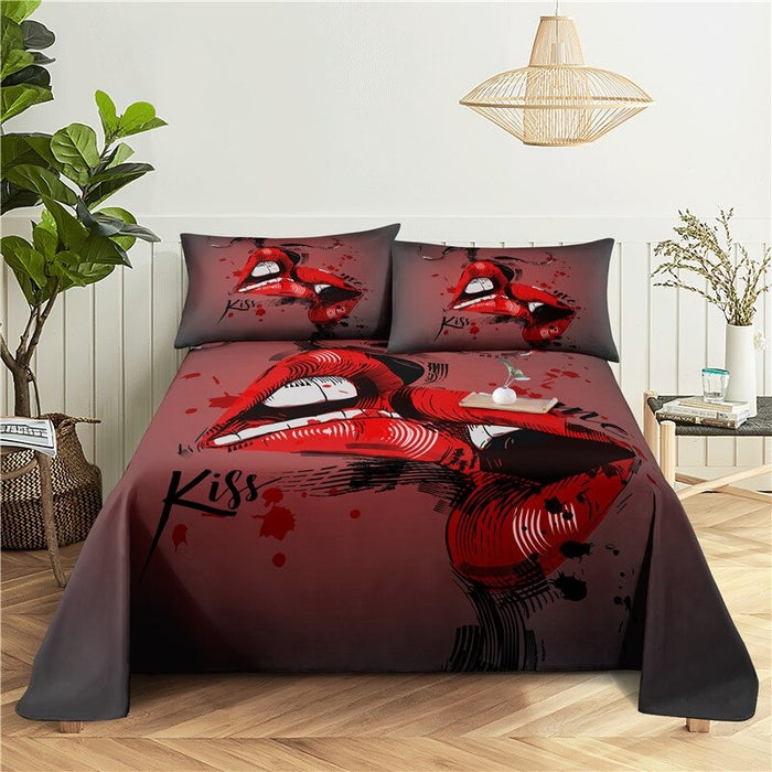 3 Sets Red Lips Pillowcase Bedding