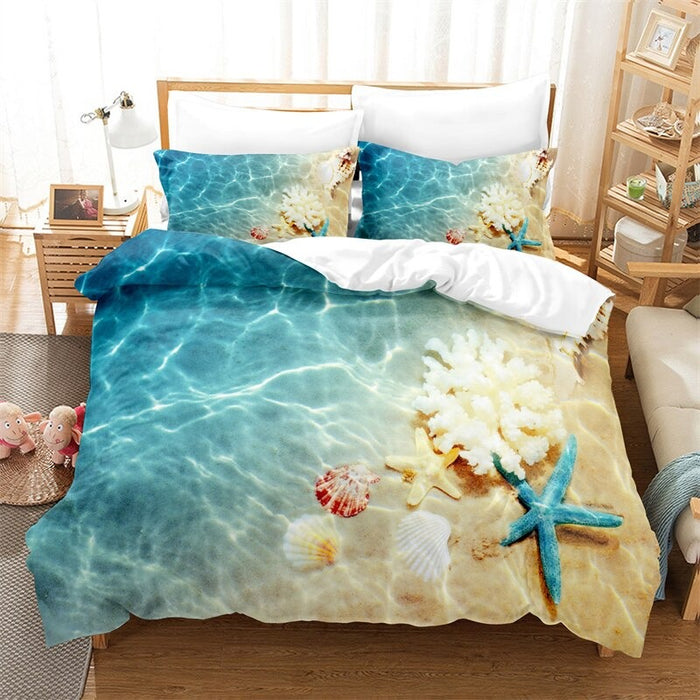 Beach Patterned Duvet Cover And Pillowcase Bedding Set