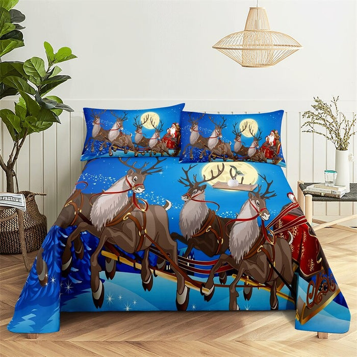 Santa Clause Themed Bed Sheets And Pillowcases Set