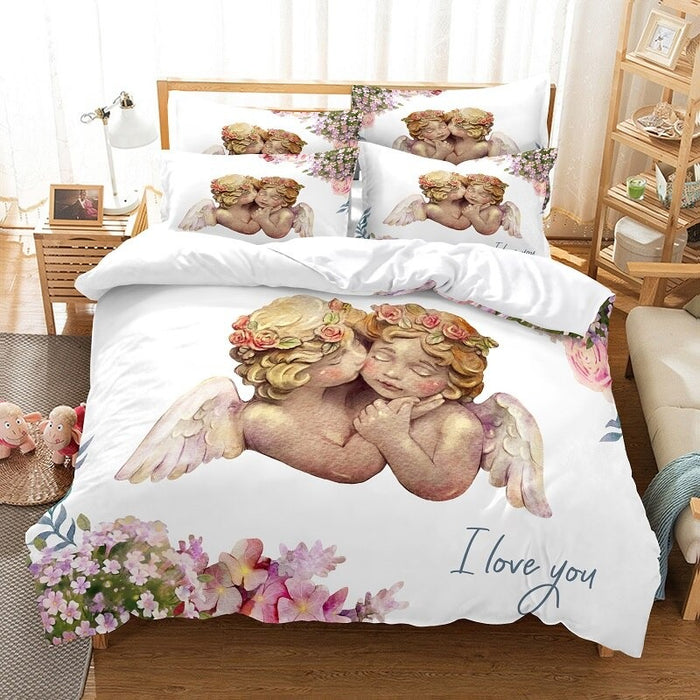 Two Angels Printing Duvet Cover Bedding Set