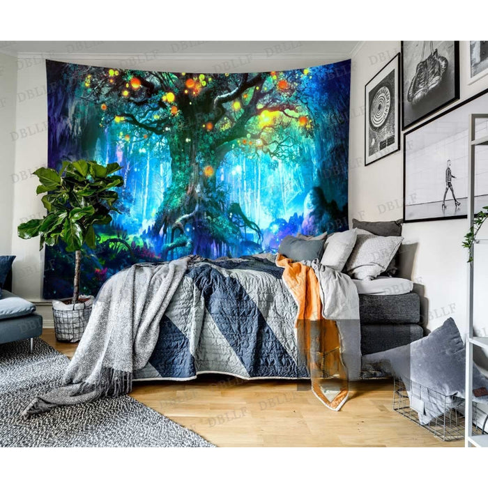 Fantasy Forest Tapestries Fairy Tales Tapestry Tree Of Life Tapestry Wall Hanging Nature Tree Popular Elves Jungle Creek Trippy Tapestry Flannel for Bedroom Decor