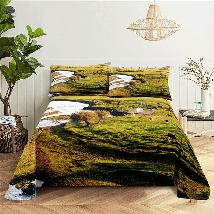 Green Scenery Print Bedding Sheet