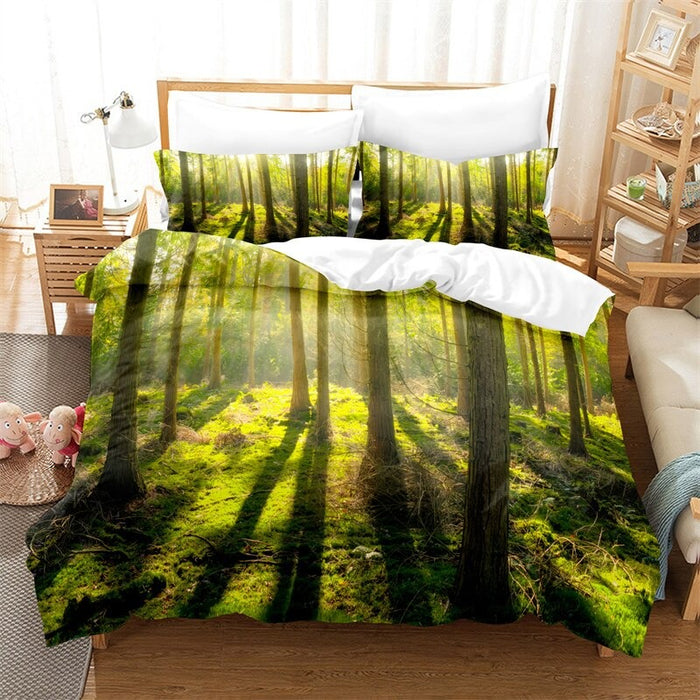 Green Forest Print Bedding Set