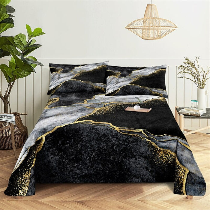 Marble Grain, Gold Sheets Digital Printed Polyester Bed Sheet Set