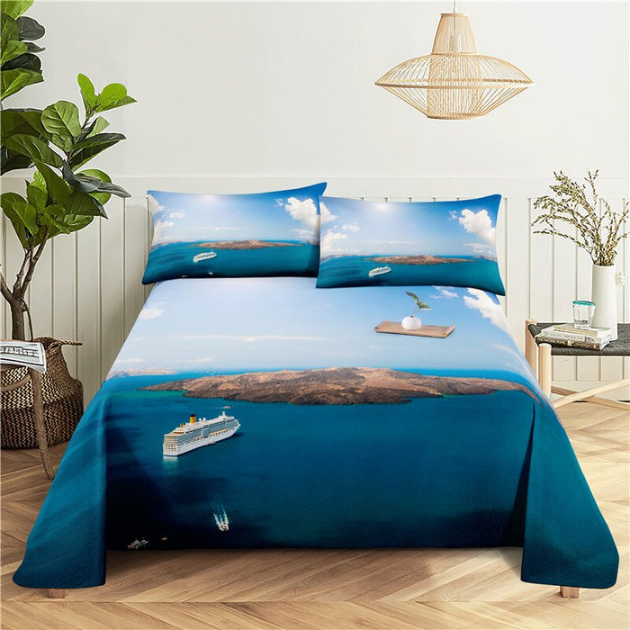 Seaside Scenery Print Bright Bedding Set