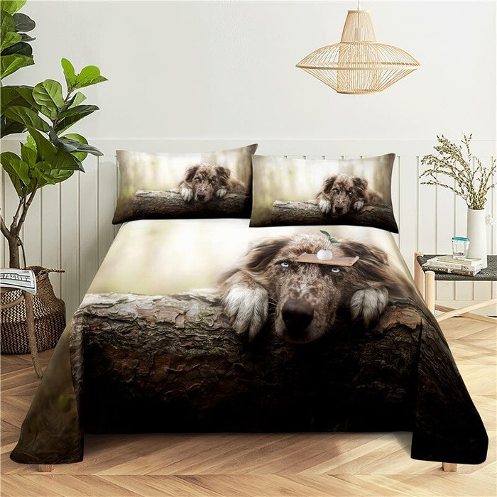 Dogs Digital Printed Polyester Bed Sheet Set