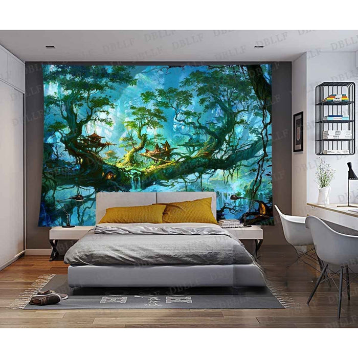 Fantasy World Tapestry Fairy Tale Tapestry Night Scenery Fantasy Forest Tapestry Waterfall Landscape Wall Decor Blanket for Bedroom Living Room