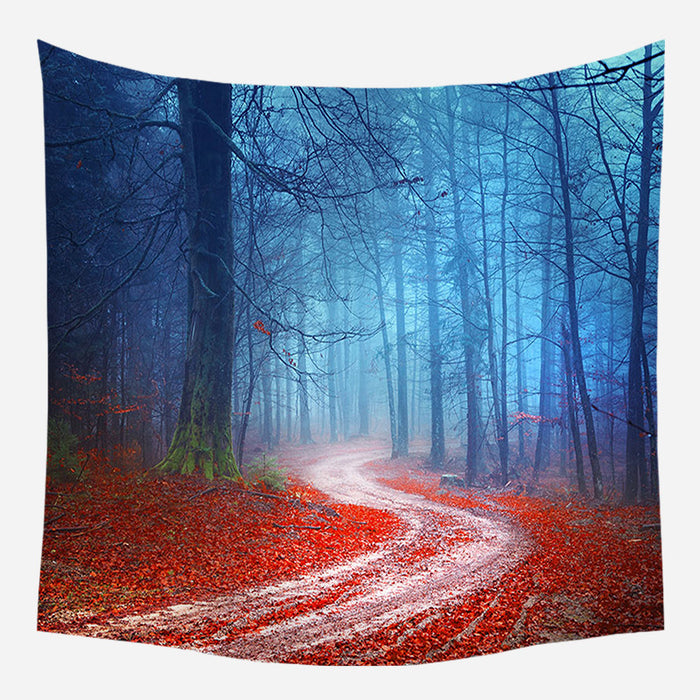 Blue Red Leaves Tapestry Wall Hanging Tapis Cloth