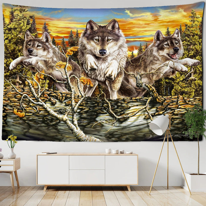 Snow Wolf Tapestry Wall Hanging Tapis Cloth