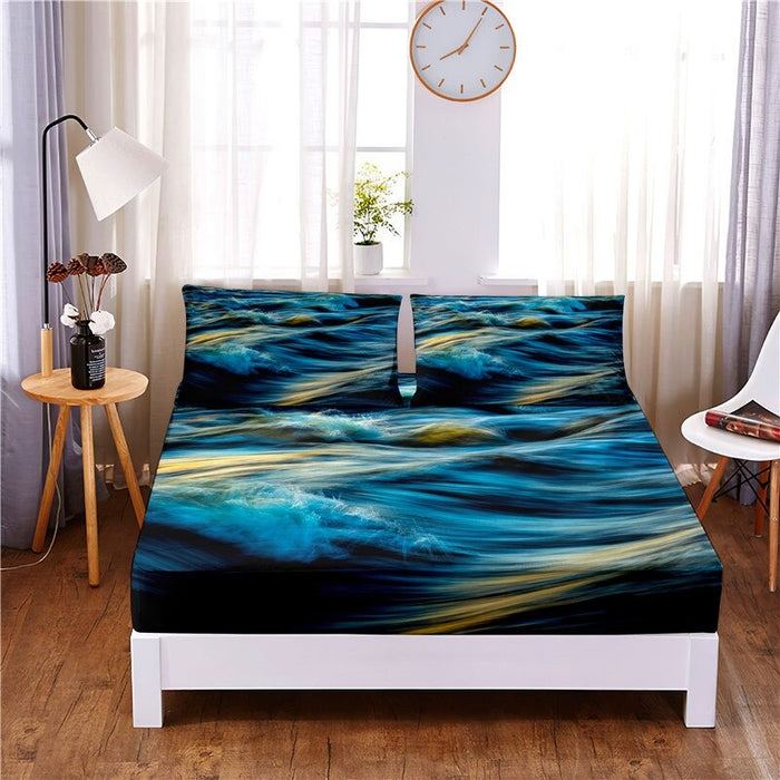 Seawater Digital Printed 3pc Polyester Bedding Set