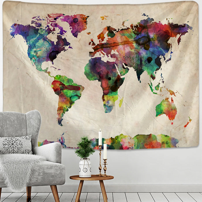 Painted World Map Tapestry Wall Hanging Tapis Cloth