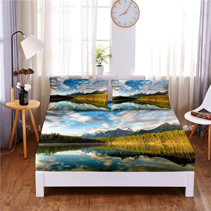Lake Digital Printed Fitted Sheet Mattress Cover