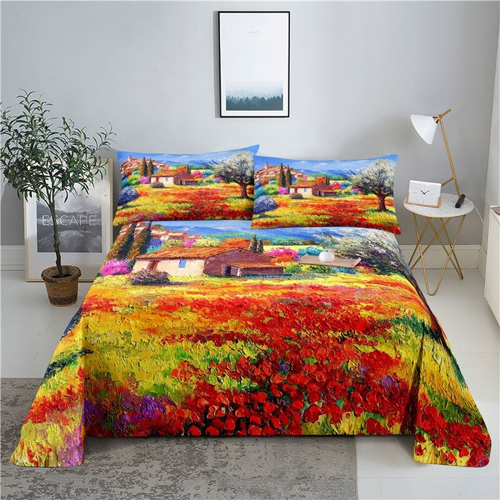 2 Sets Oil Painted Landscape Bedding