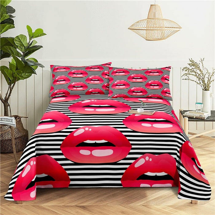 3 Sets Red Lips Pillowcase Bedding