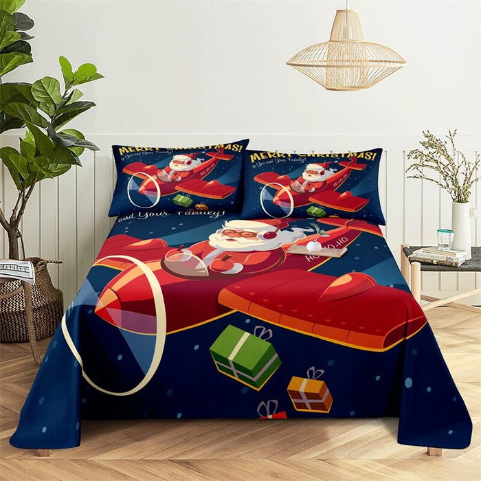 Santa Clause Themed Bed Sheets And Pillowcases Set