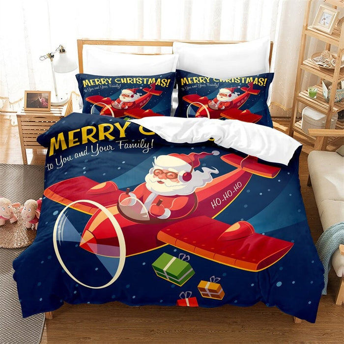 Santa Clause Themed Duvet Cover And Pillowcase Bedding Set