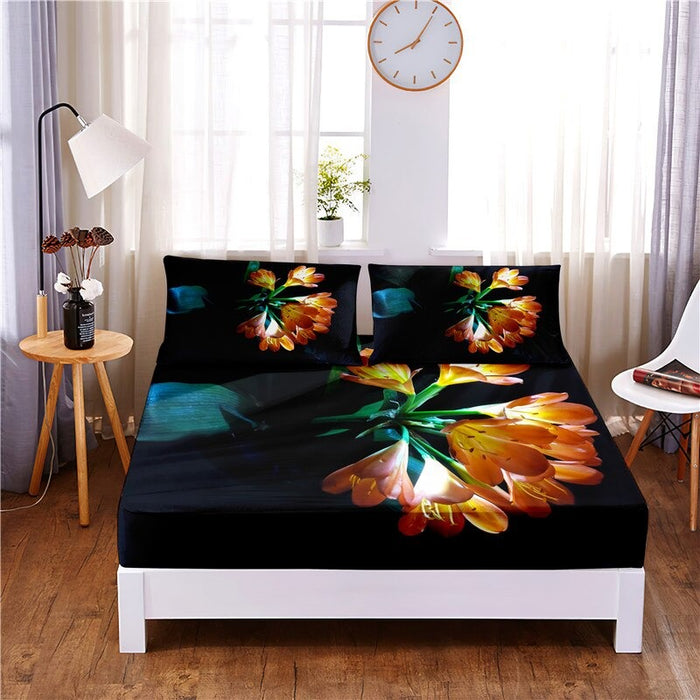 Flower Digital Printed Polyester Bedding And Pillowcases Set