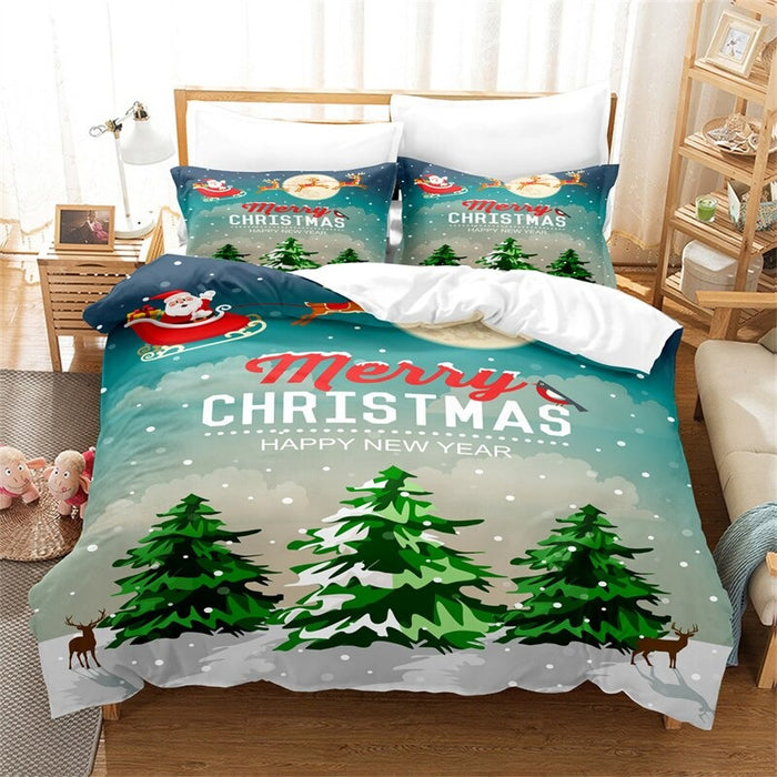 Green Christmas Printing Duvet Cover Bedding Set