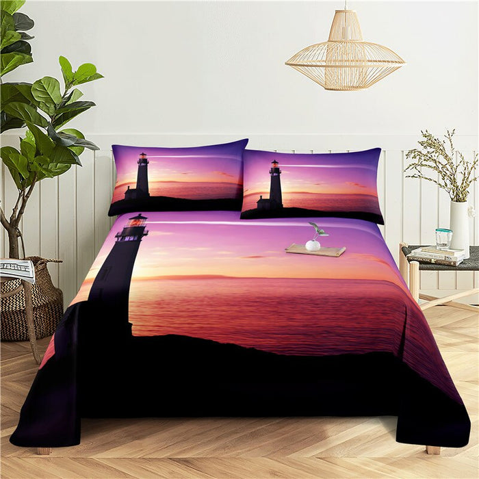 Scenery Print Polyester Flat Bedding Set