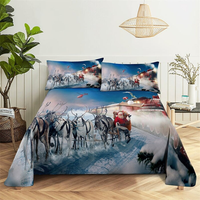 Christmas Reindeer Digital Printed Polyester Bed Sheet Set