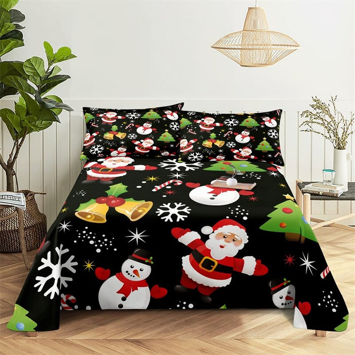 Cartoon Santa Patterned Complete Bed Sheets And Pillowcases Set