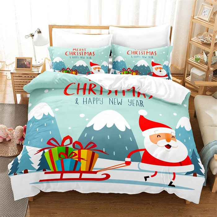 Christmas Celebration Themed Duvet Cover And Pillowcase Bedding Set