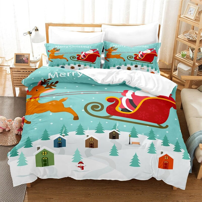 Christmas Snow Themed Duvet Cover And Pillowcase Bedding Set