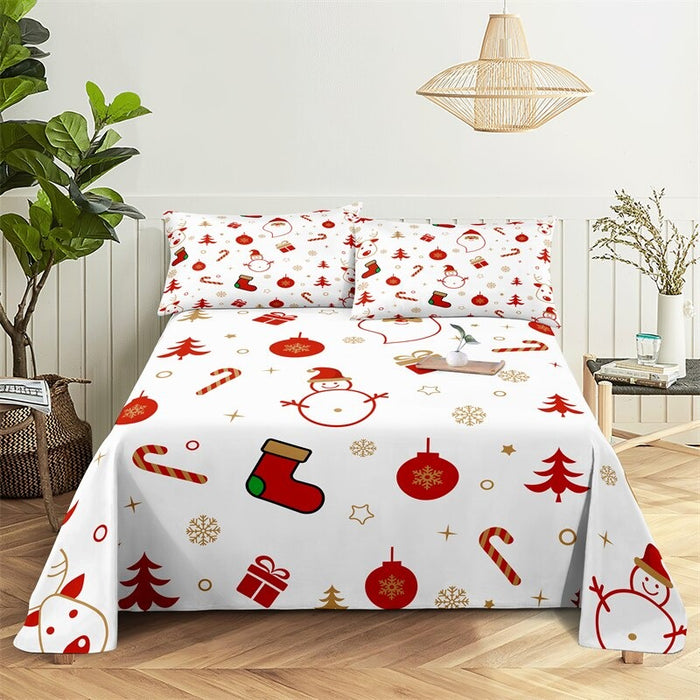 Christmas Snowman Themed Bed Sheets And Pillowcases Set