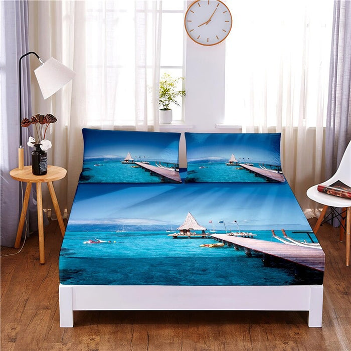 Coastline Digital Printed Bedsheet & Pillowcases