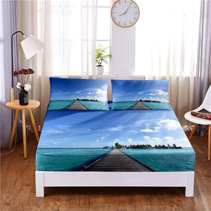 Lake Digital Printed Fitted Sheet Mattress Cover