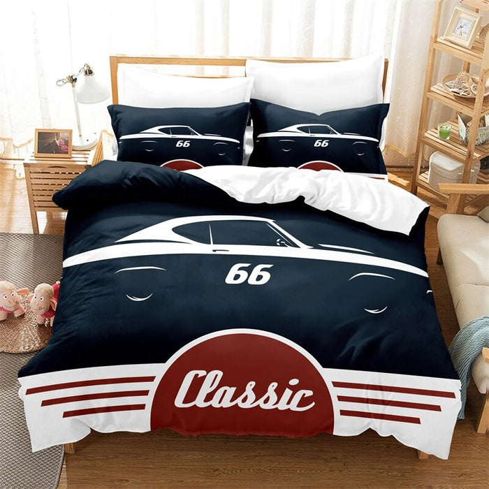 Racing Patterned Duvet Cover And Pillowcase Bedding Set