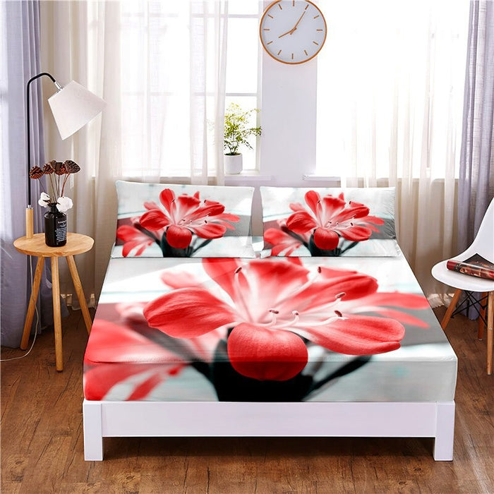 Flower Digital Printed Polyester Bedding And Pillowcases Set