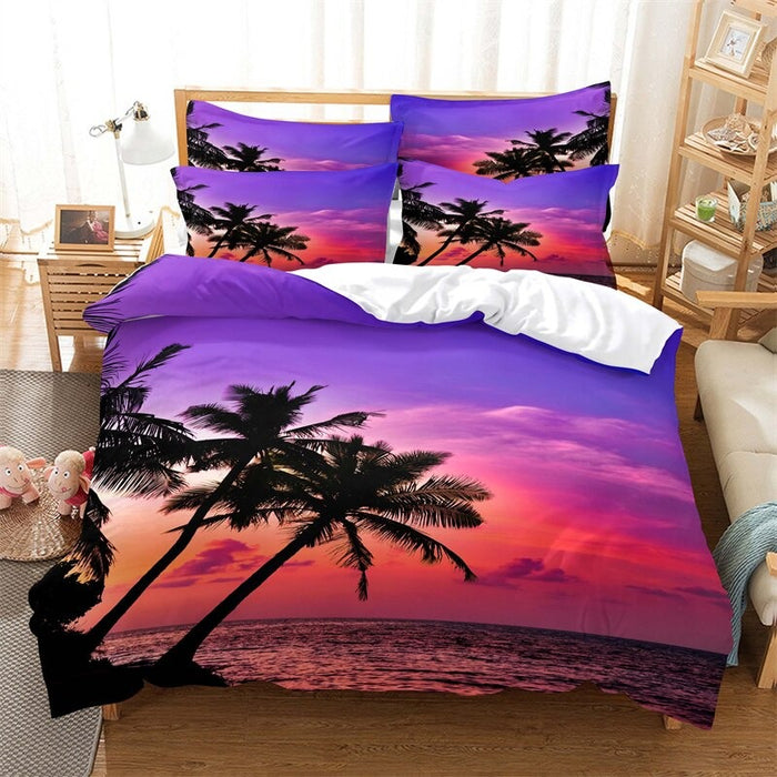 Sunset, Beach, Tree Duvet Cover Set