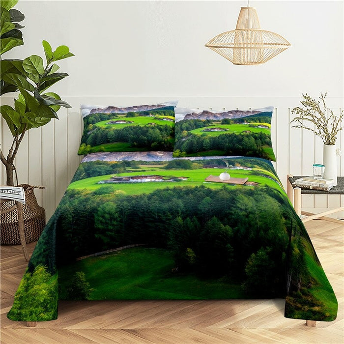 Green Scenery Print Bedding Sheet