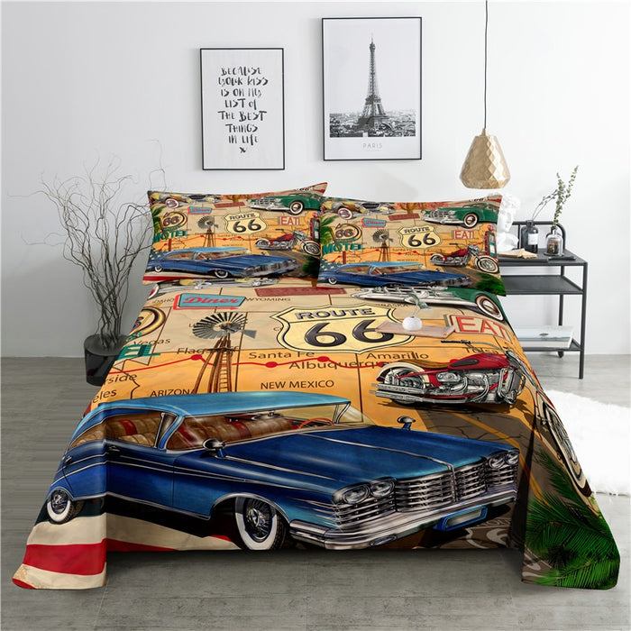 Cartoon Print Bed Flat Bedding Set