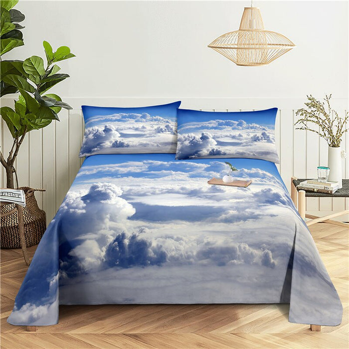 Scenery Print Polyester Flat Bedding Set