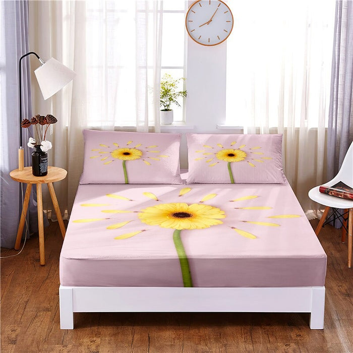3 Pcs Sunflower Animal Digital Printed Polyester Fitted Bed Sheet Set