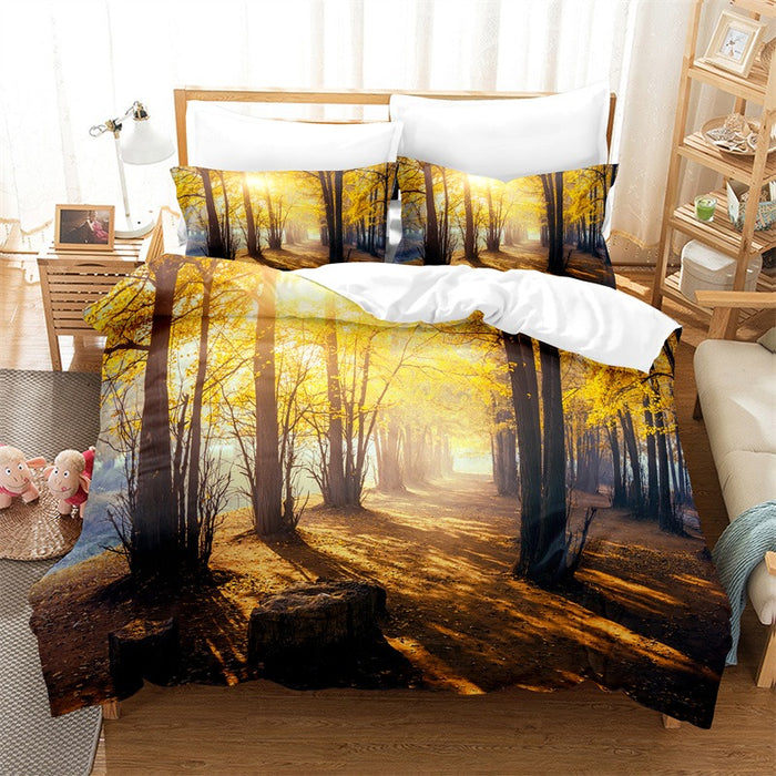 Printed Green Forest Bedding Set